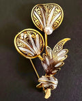 Brooch Spain Damascene Faux Pearl Brooch 24K GP 24/ LV11900014